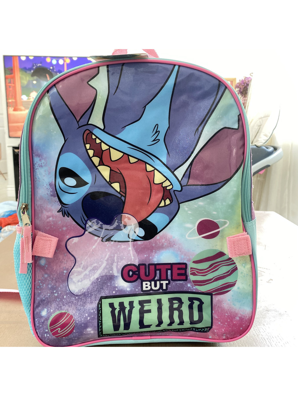 Cute But Weird Cartoon Character Kids Backpack in Blue and P